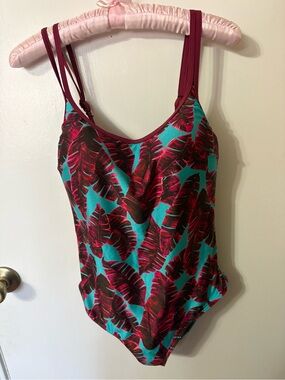 Prima Donna Teal One-Piece with Magenta Leaf Print
